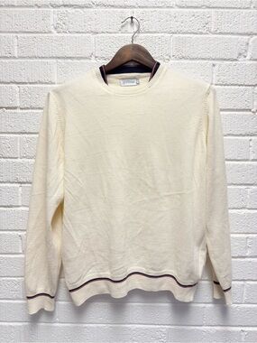 Moncler Cream Crewneck Sweater with Navy and Red Trim Detail